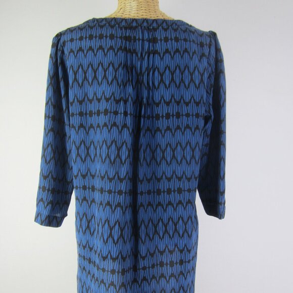Plenty by Tracy Reese Women M Blue Black 100% Silk 3/4 Sleeve Shirt Top Tunic - Picture 2 of 8